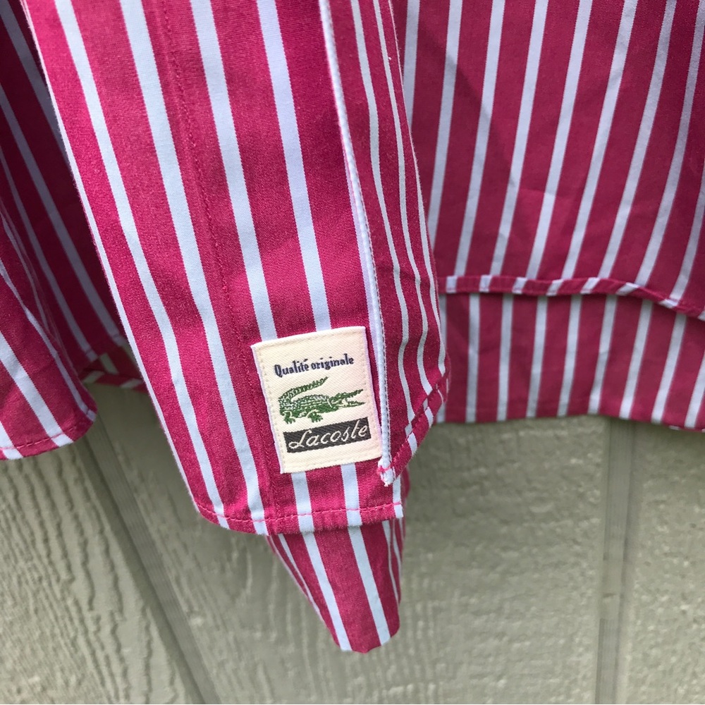 - Lacoste Dress Shirt Size 42 Pink and White Pinstriped - Picture 2 of 8